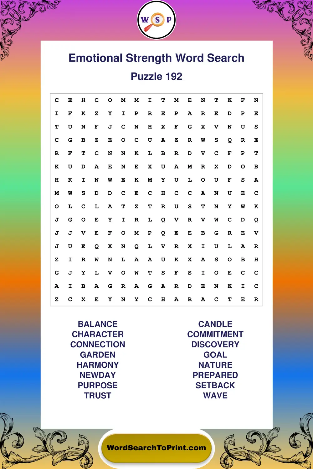 Emotional Strength Word Search Puzzle 192