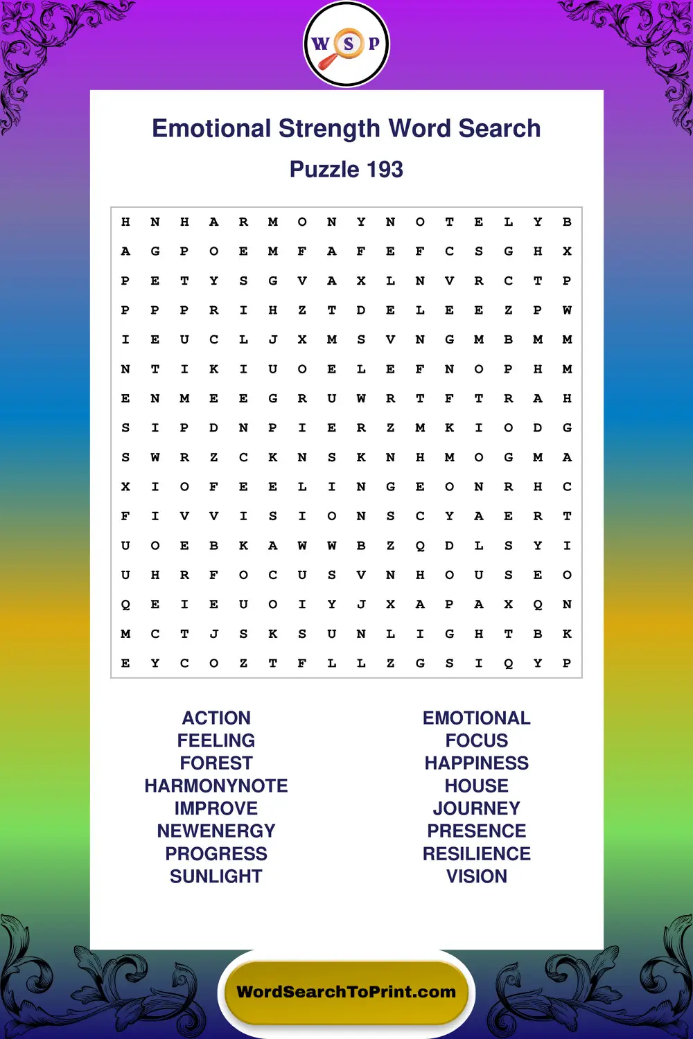 Emotional Strength Word Search Puzzle 193