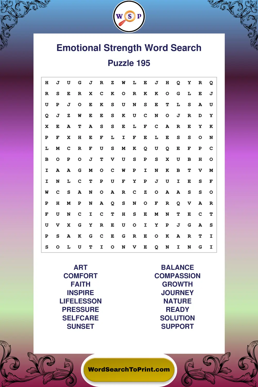 Emotional Strength Word Search Puzzle 195