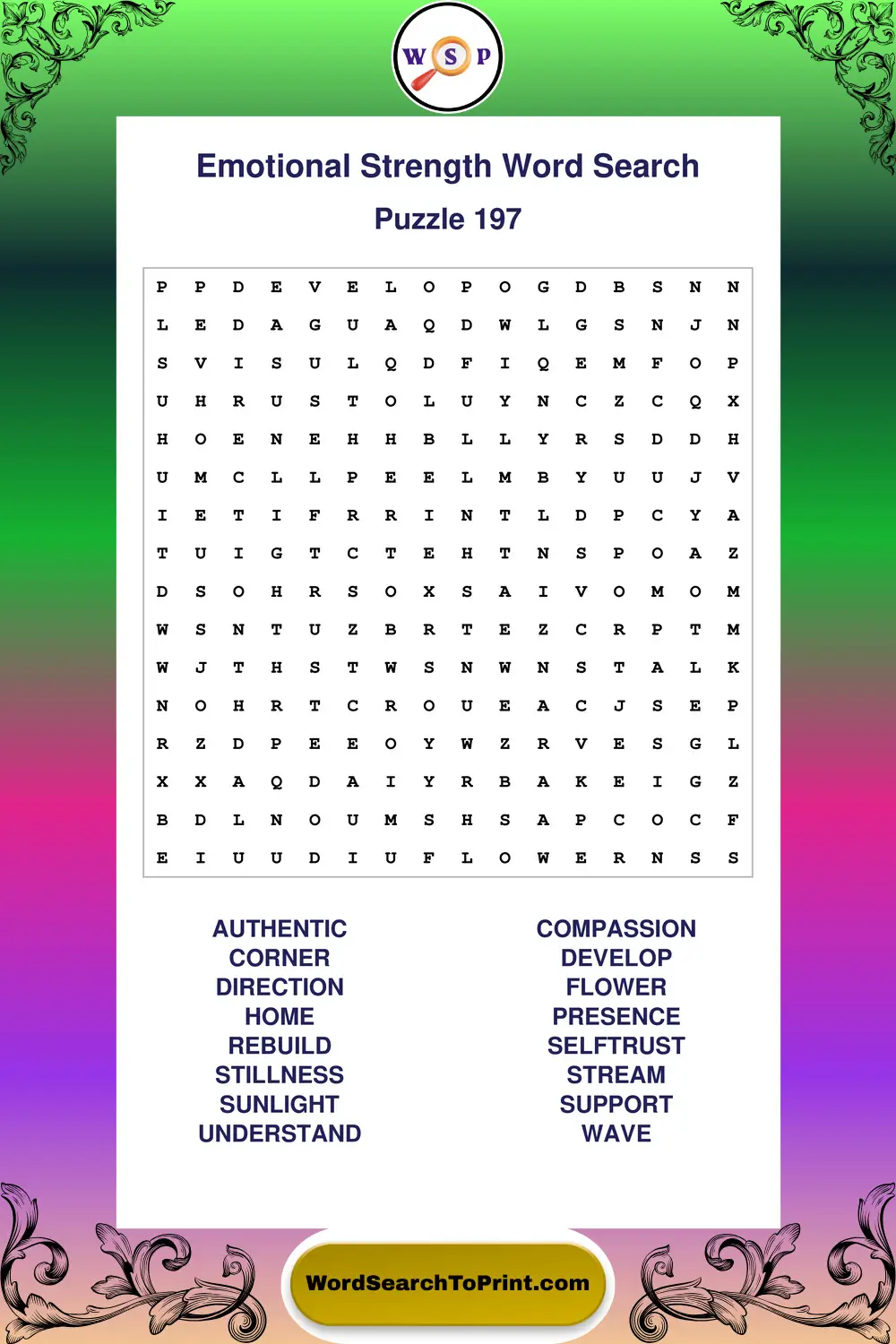 Emotional Strength Word Search Puzzle 197