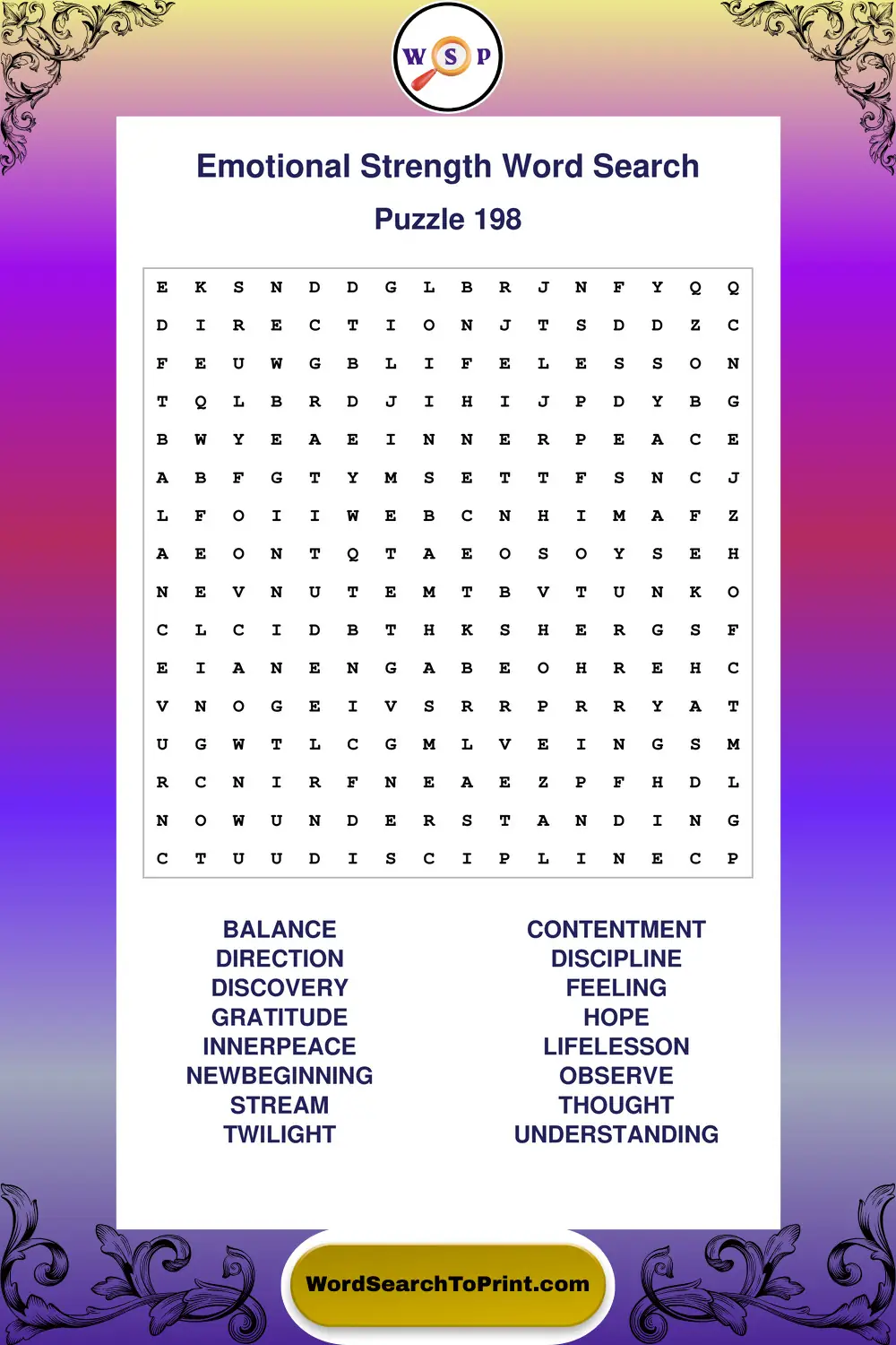 Emotional Strength Word Search Puzzle 198