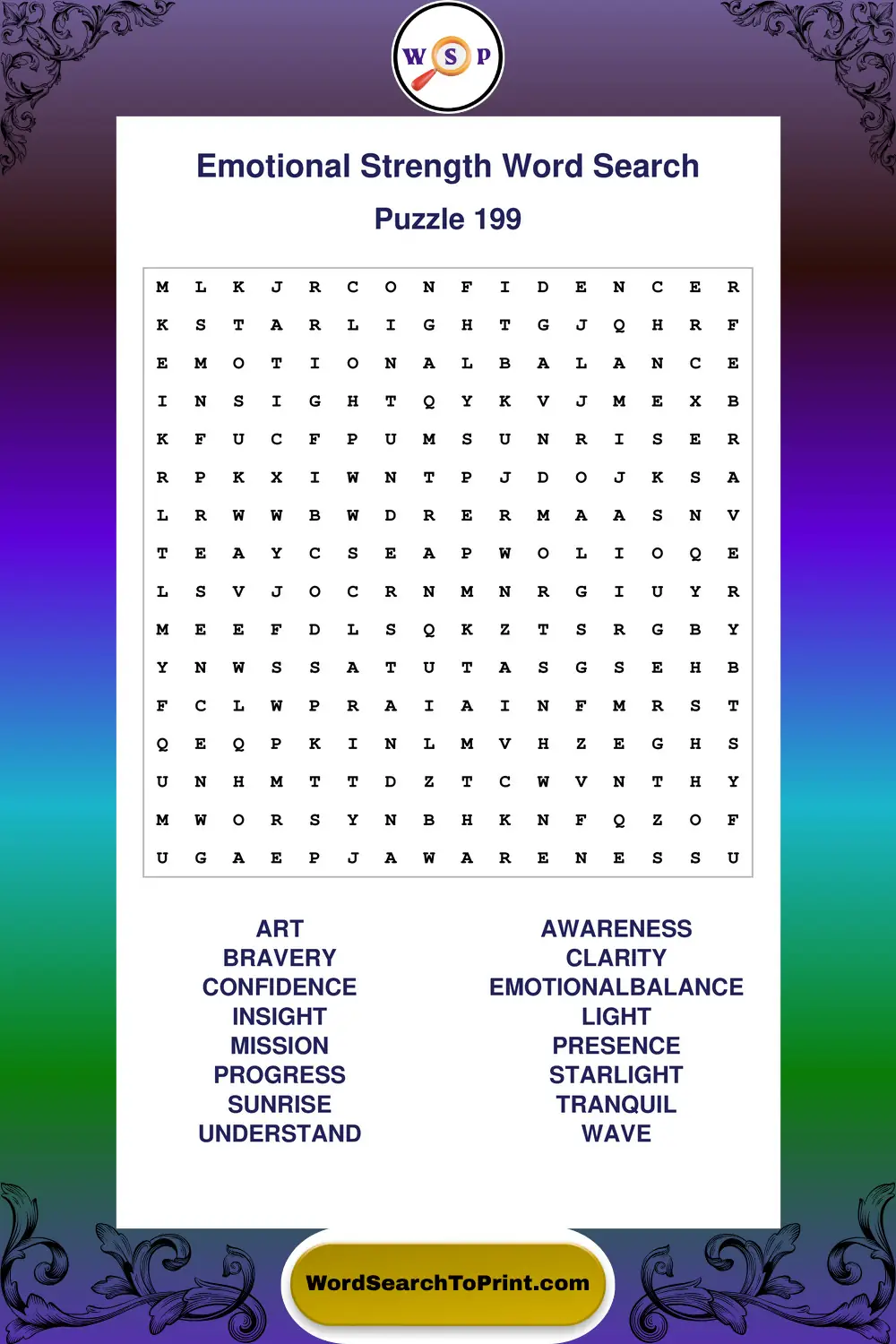 Emotional Strength Word Search Puzzle 199