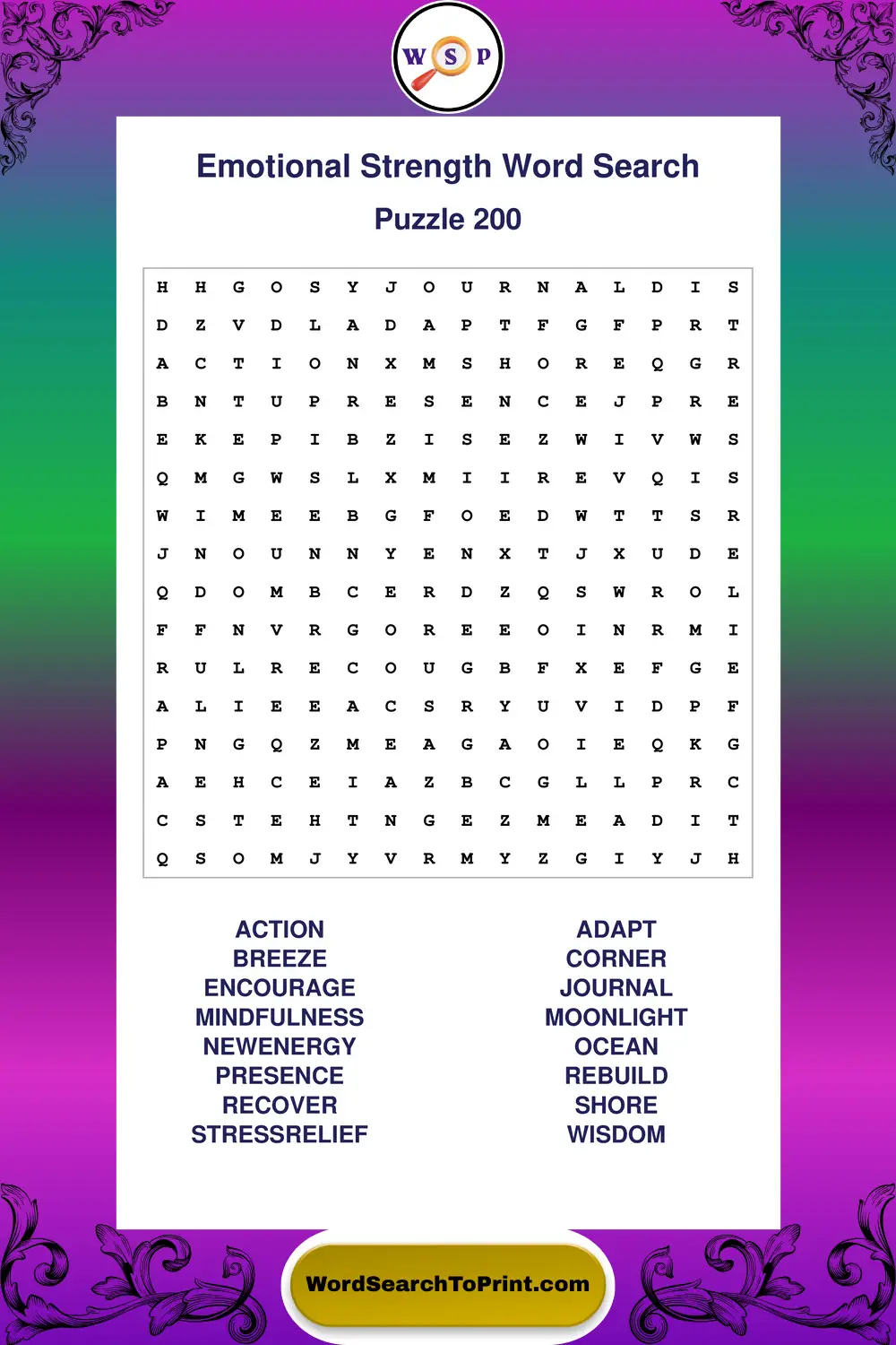 Emotional Strength Word Search Puzzle 200