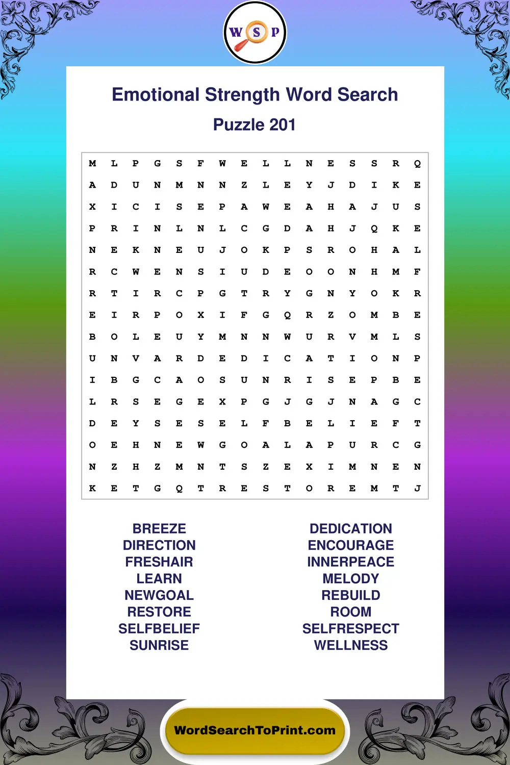 Emotional Strength Word Search Puzzle 201
