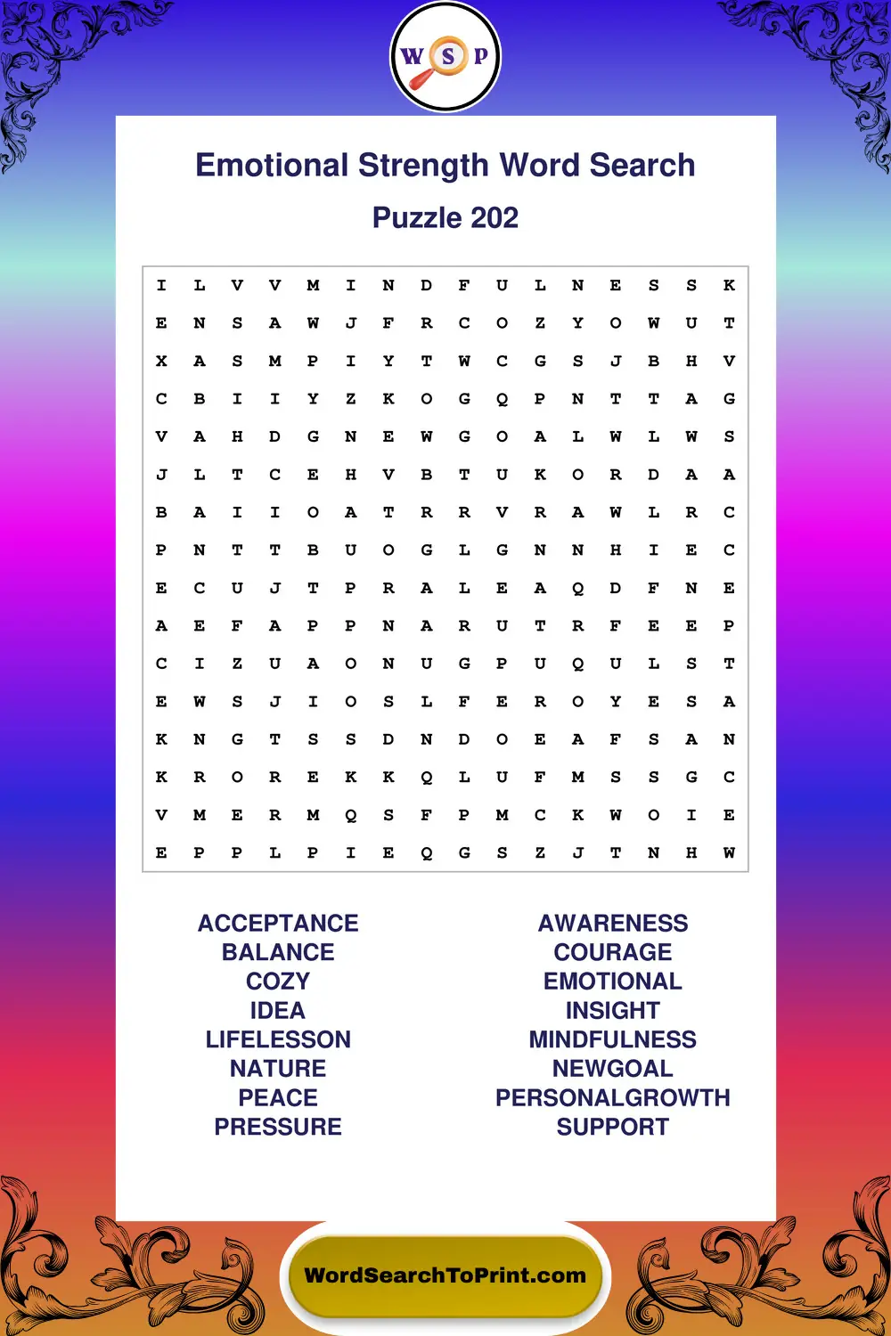 Emotional Strength Word Search Puzzle 202