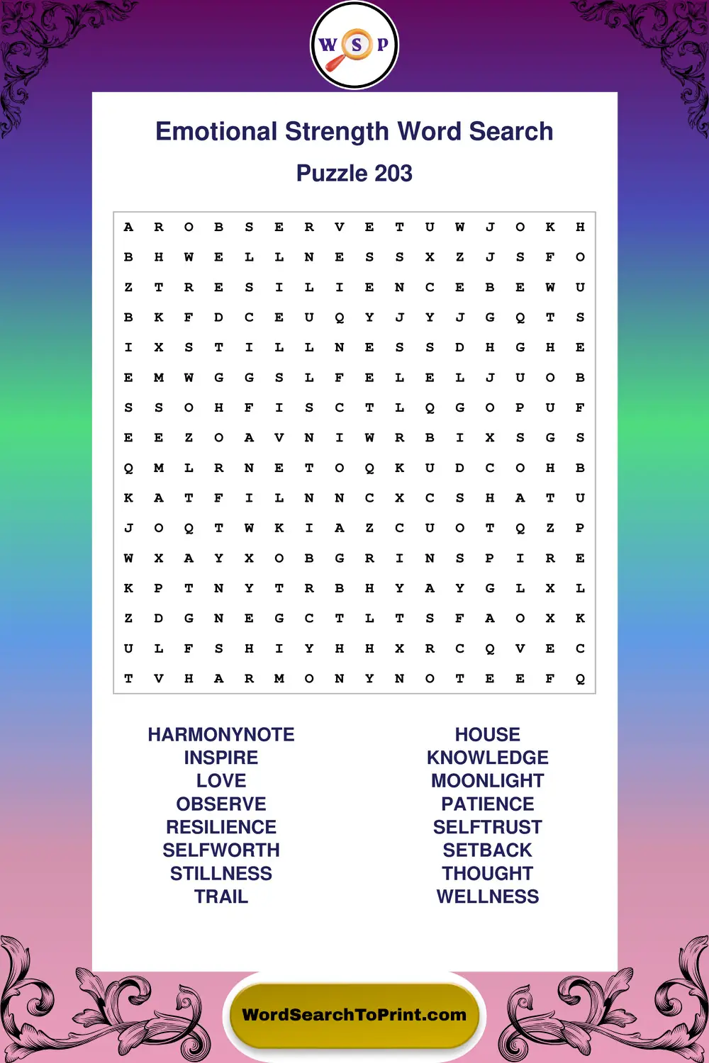 Emotional Strength Word Search Puzzle 203