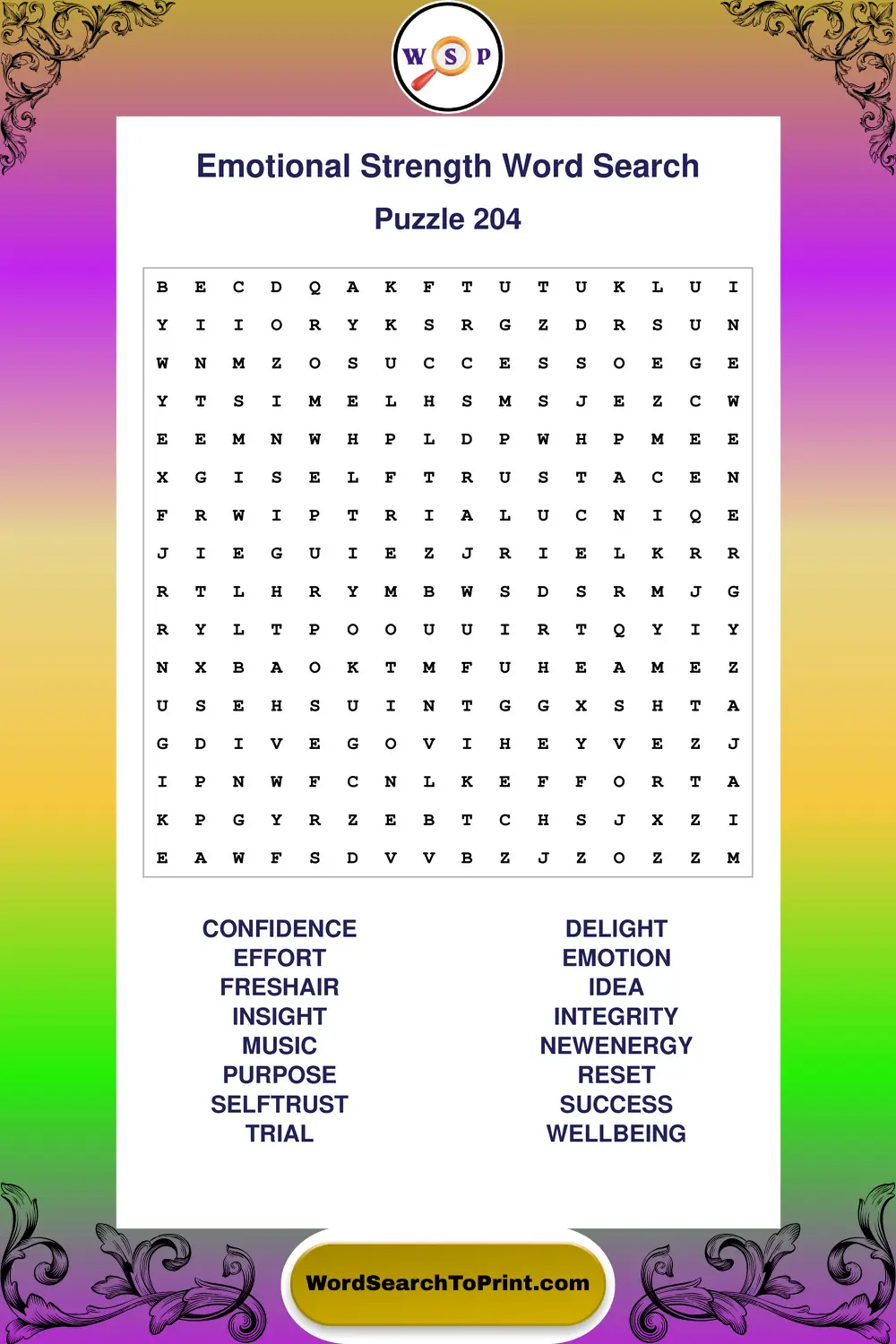 Emotional Strength Word Search Puzzle 204