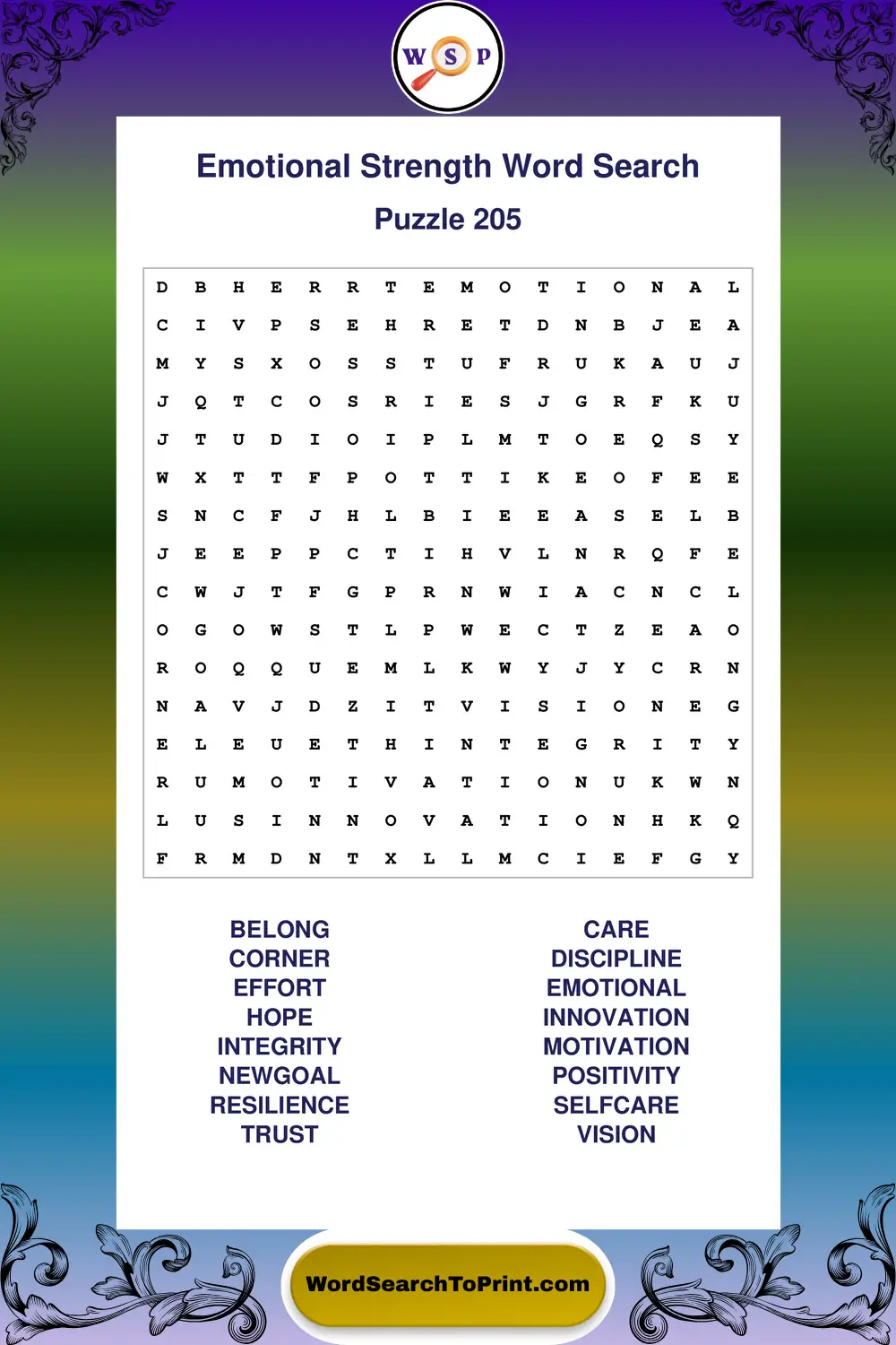 Emotional Strength Word Search Puzzle 205