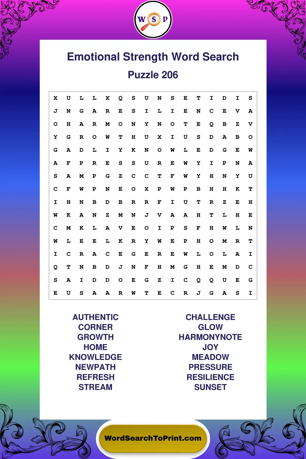 Emotional Strength Word Search Puzzle 206