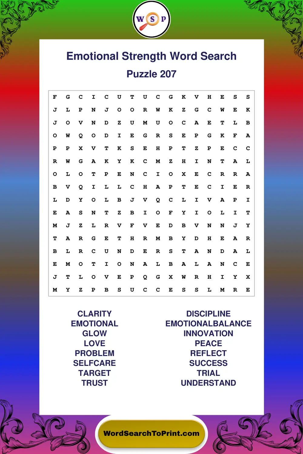 Emotional Strength Word Search Puzzle 207