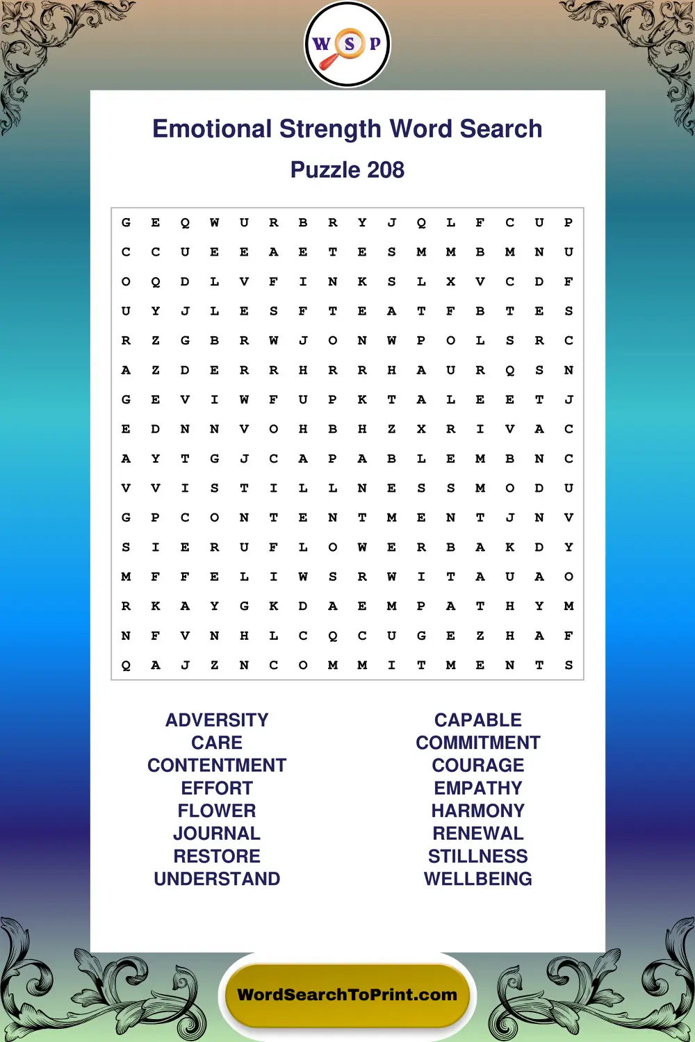 Emotional Strength Word Search Puzzle 208