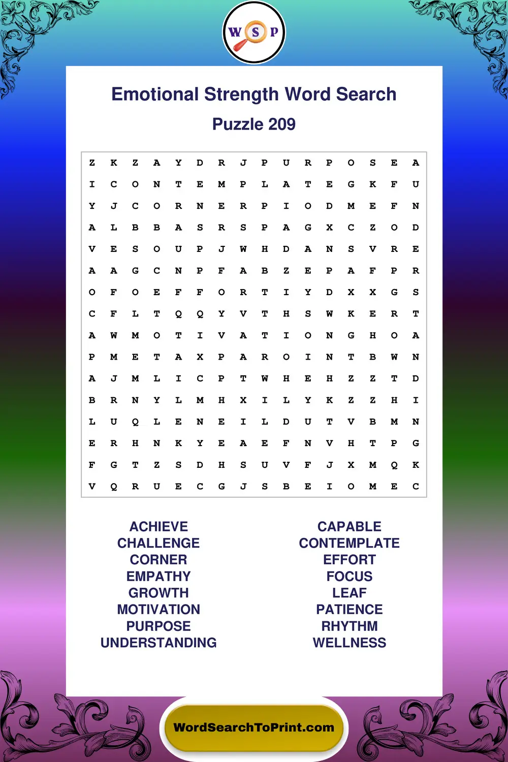 Emotional Strength Word Search Puzzle 209