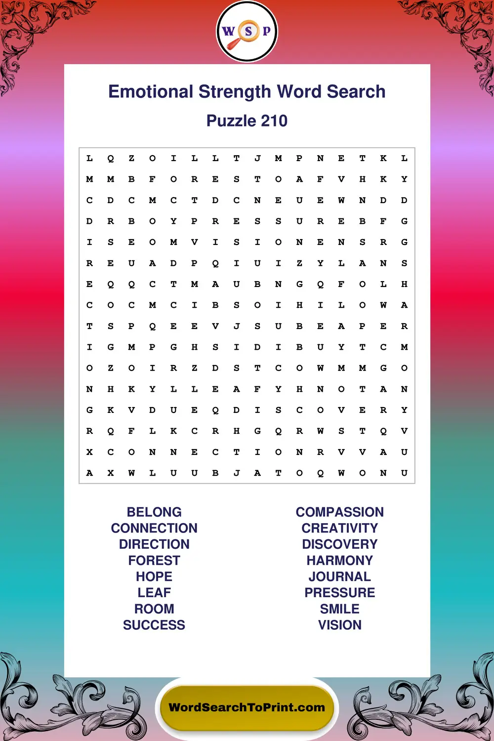 Emotional Strength Word Search Puzzle 210