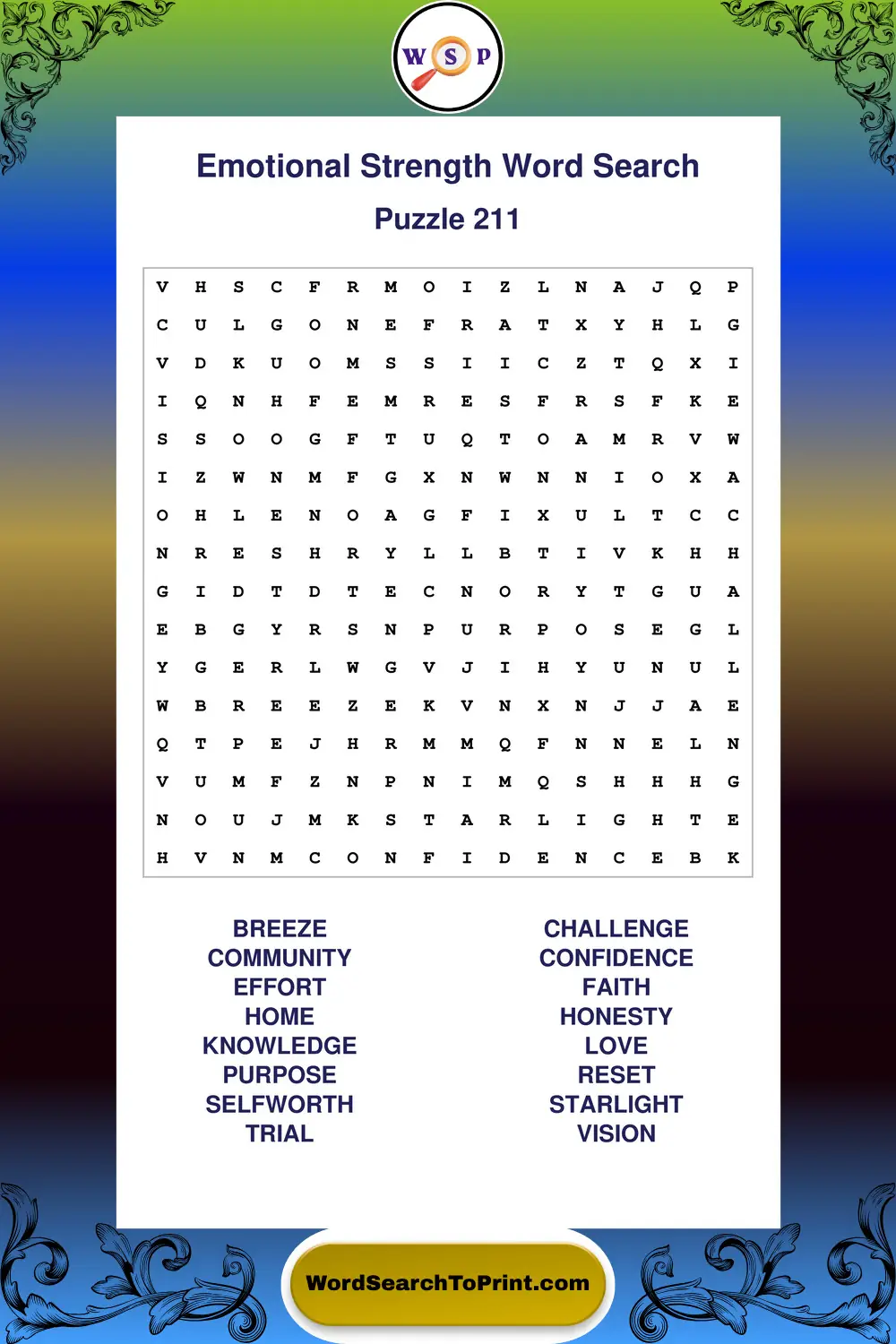 Emotional Strength Word Search Puzzle 211