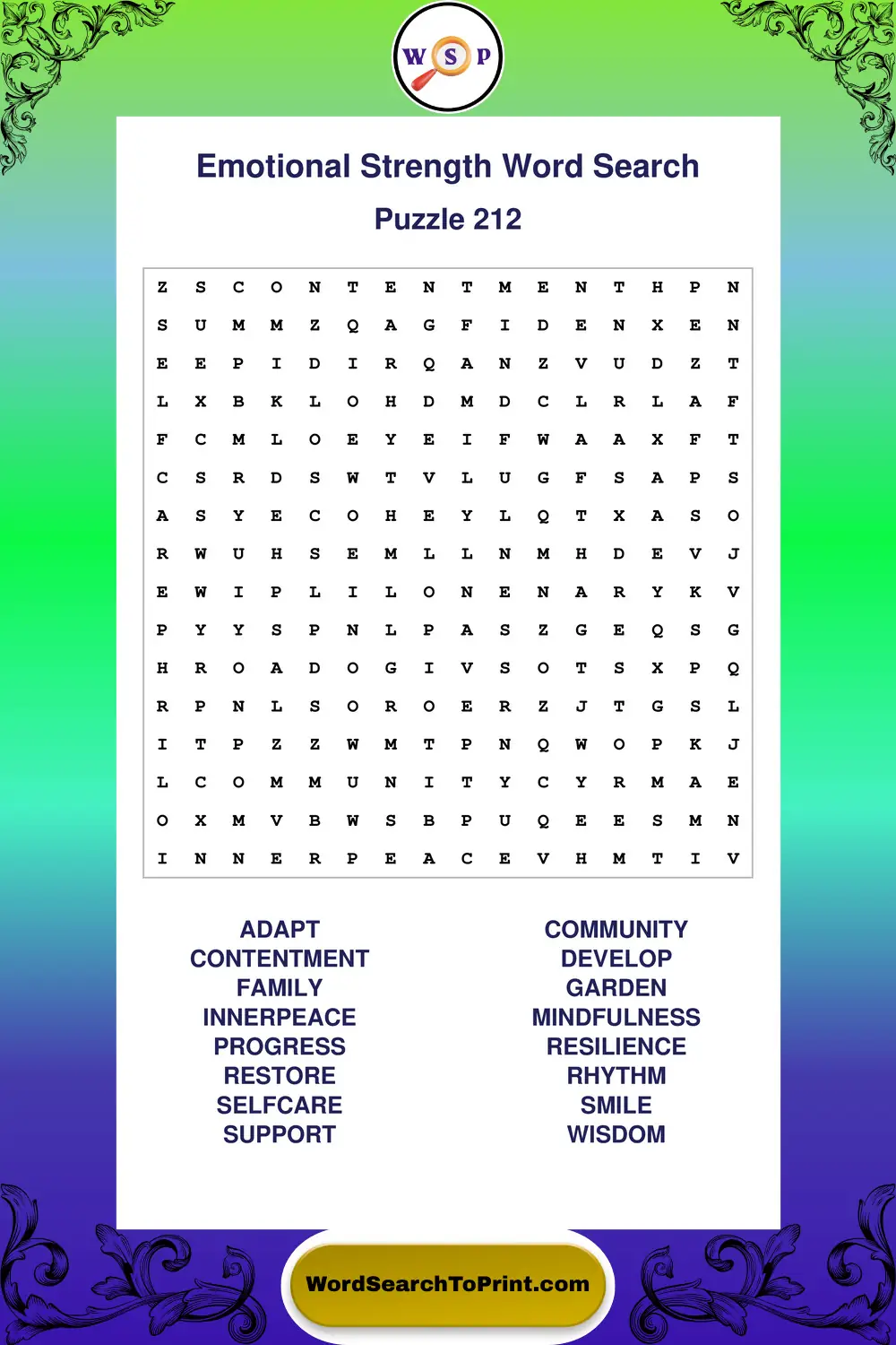 Emotional Strength Word Search Puzzle 212