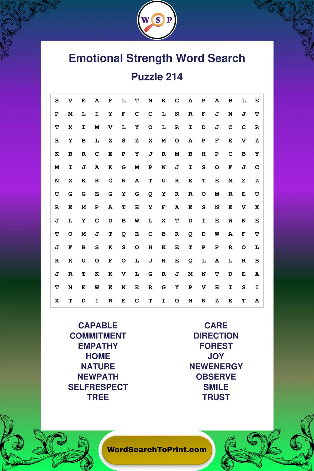 Emotional Strength Word Search Puzzle 214