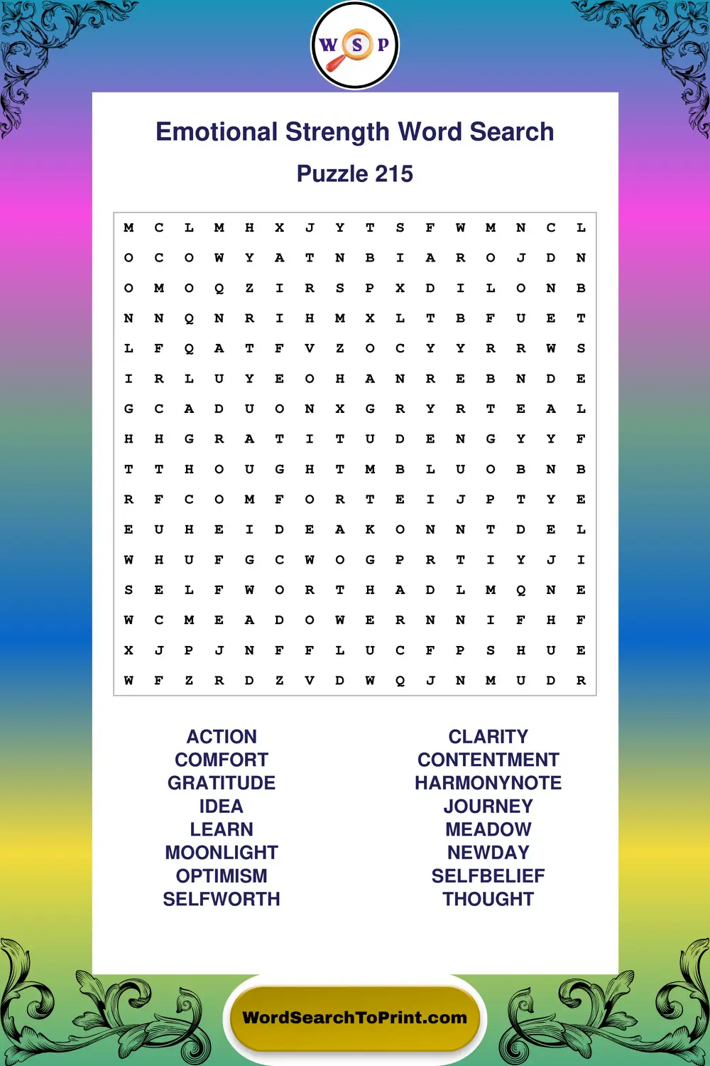 Emotional Strength Word Search Puzzle 215