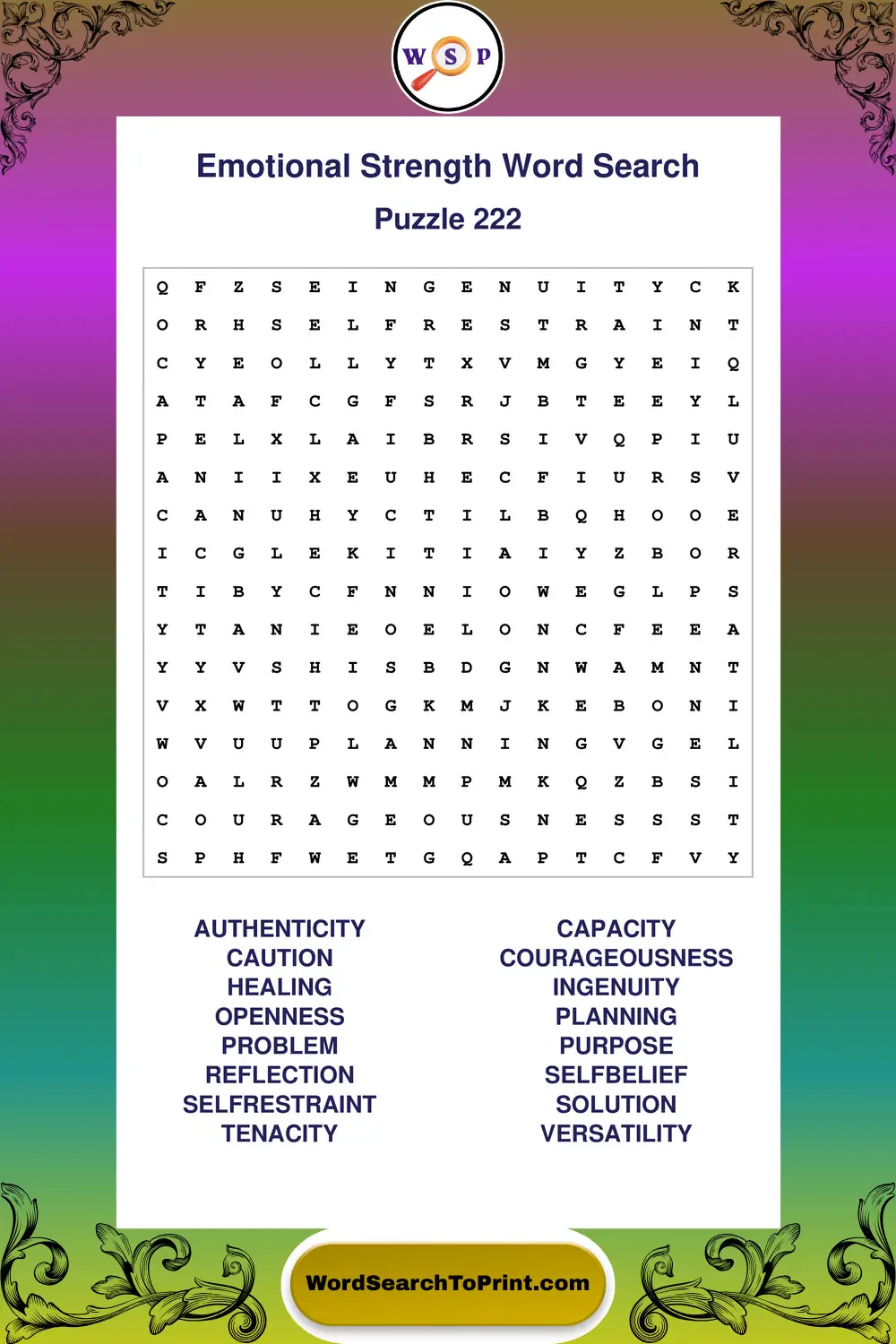 Emotional Strength Word Search Puzzle 222