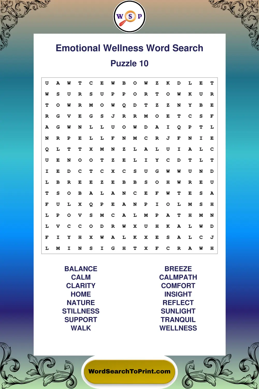 Emotional Wellness Word Search Puzzle 10
