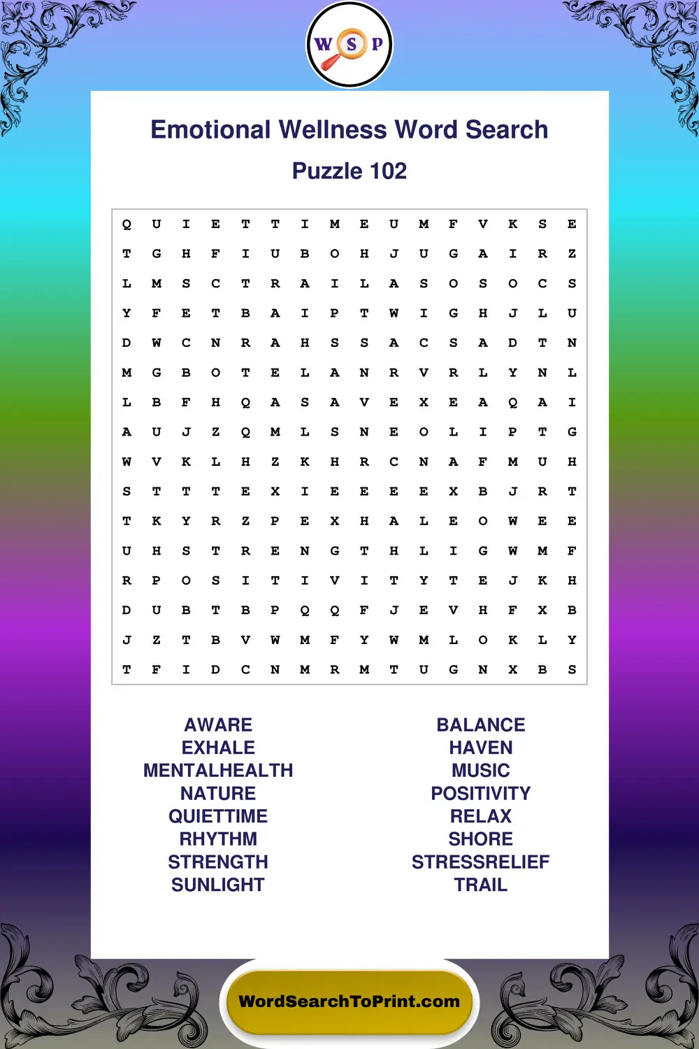 Emotional Wellness Word Search Puzzle 102