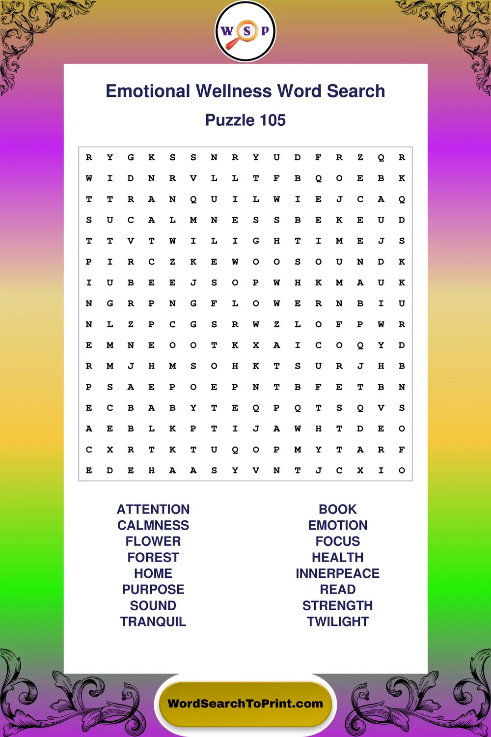 Emotional Wellness Word Search Puzzle 105
