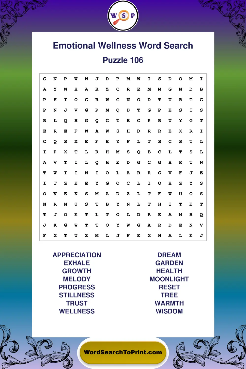 Emotional Wellness Word Search Puzzle 106