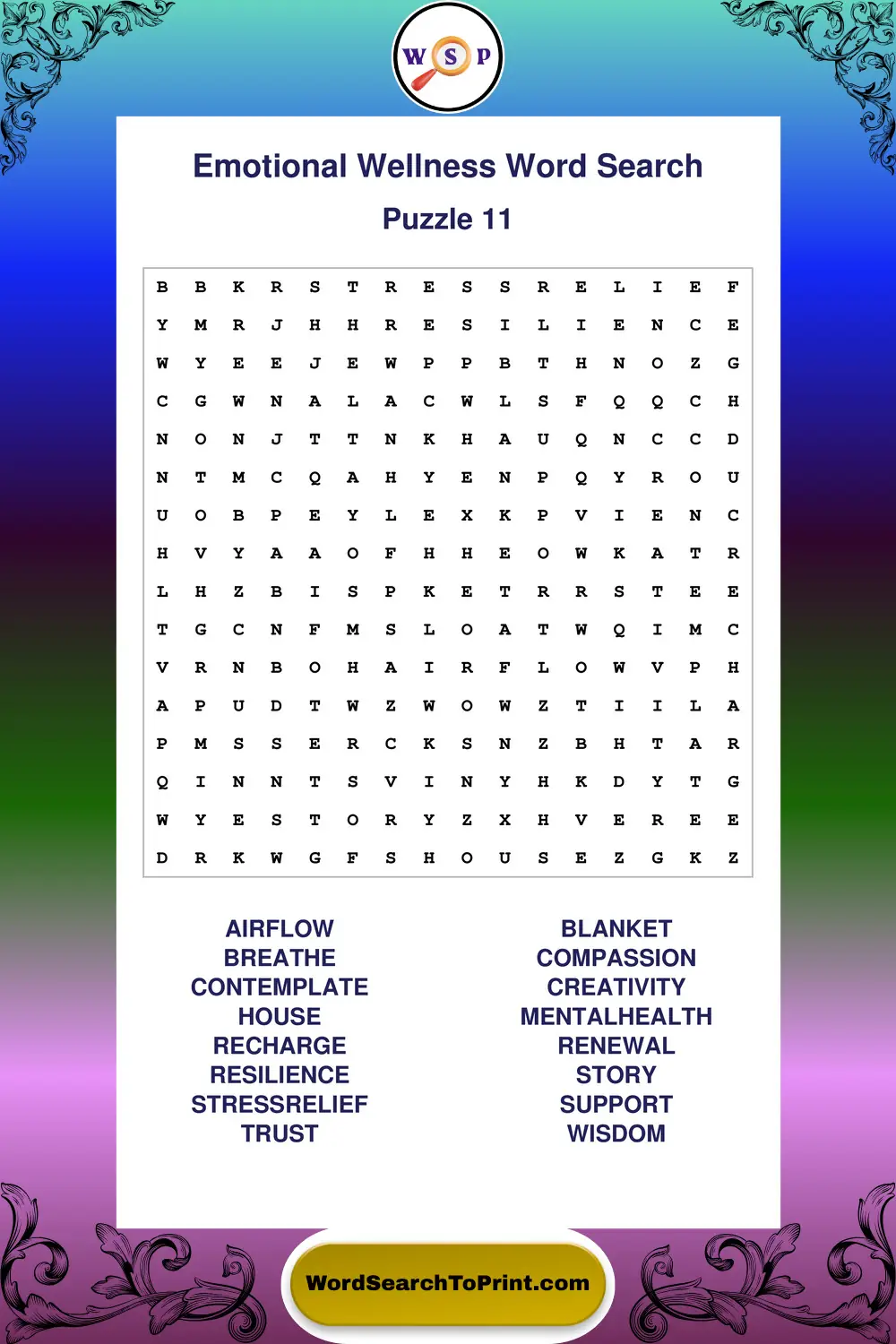 Emotional Wellness Word Search Puzzle 11