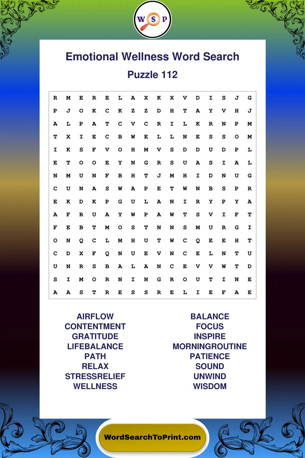 Emotional Wellness Word Search Puzzle 112