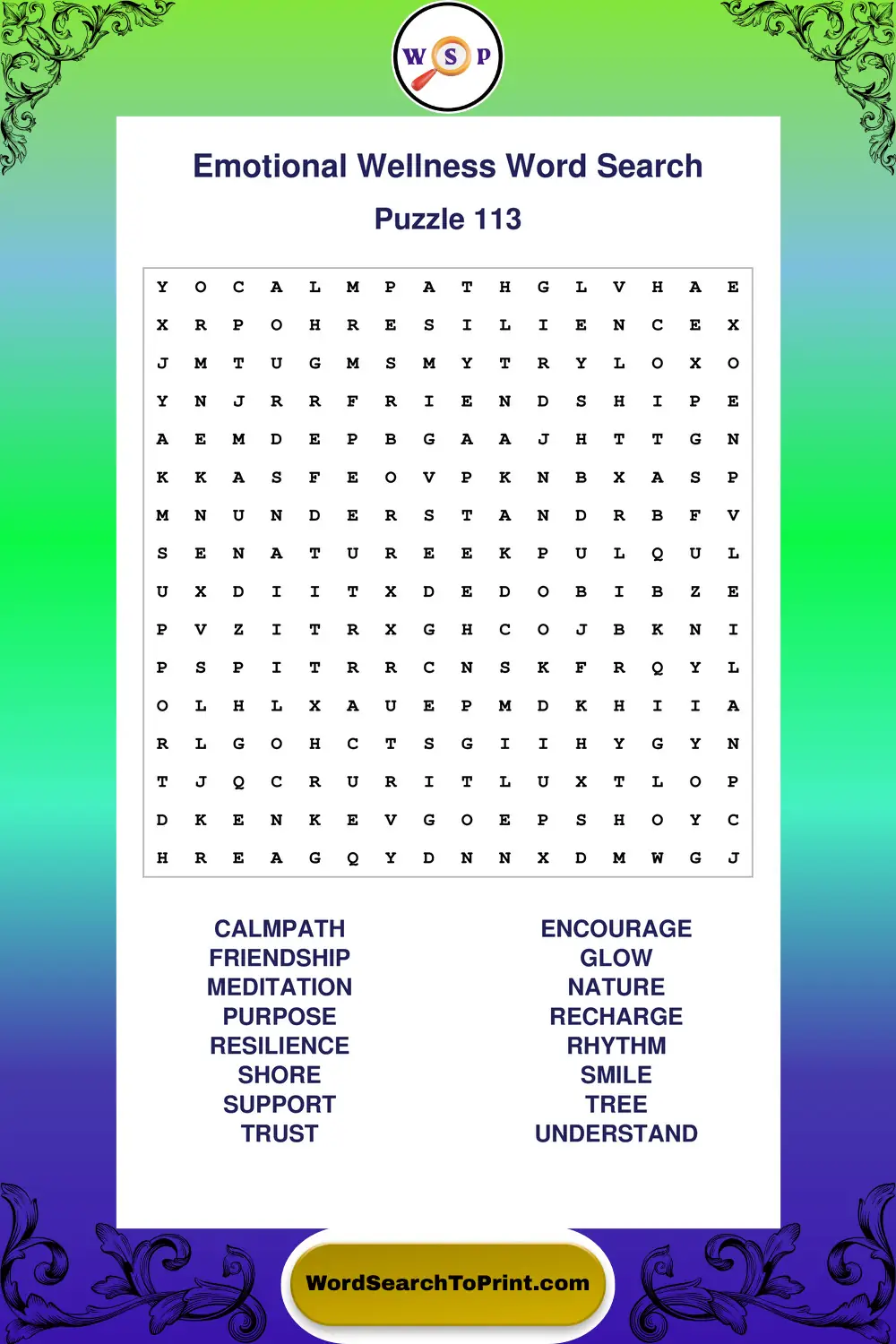 Emotional Wellness Word Search Puzzle 113