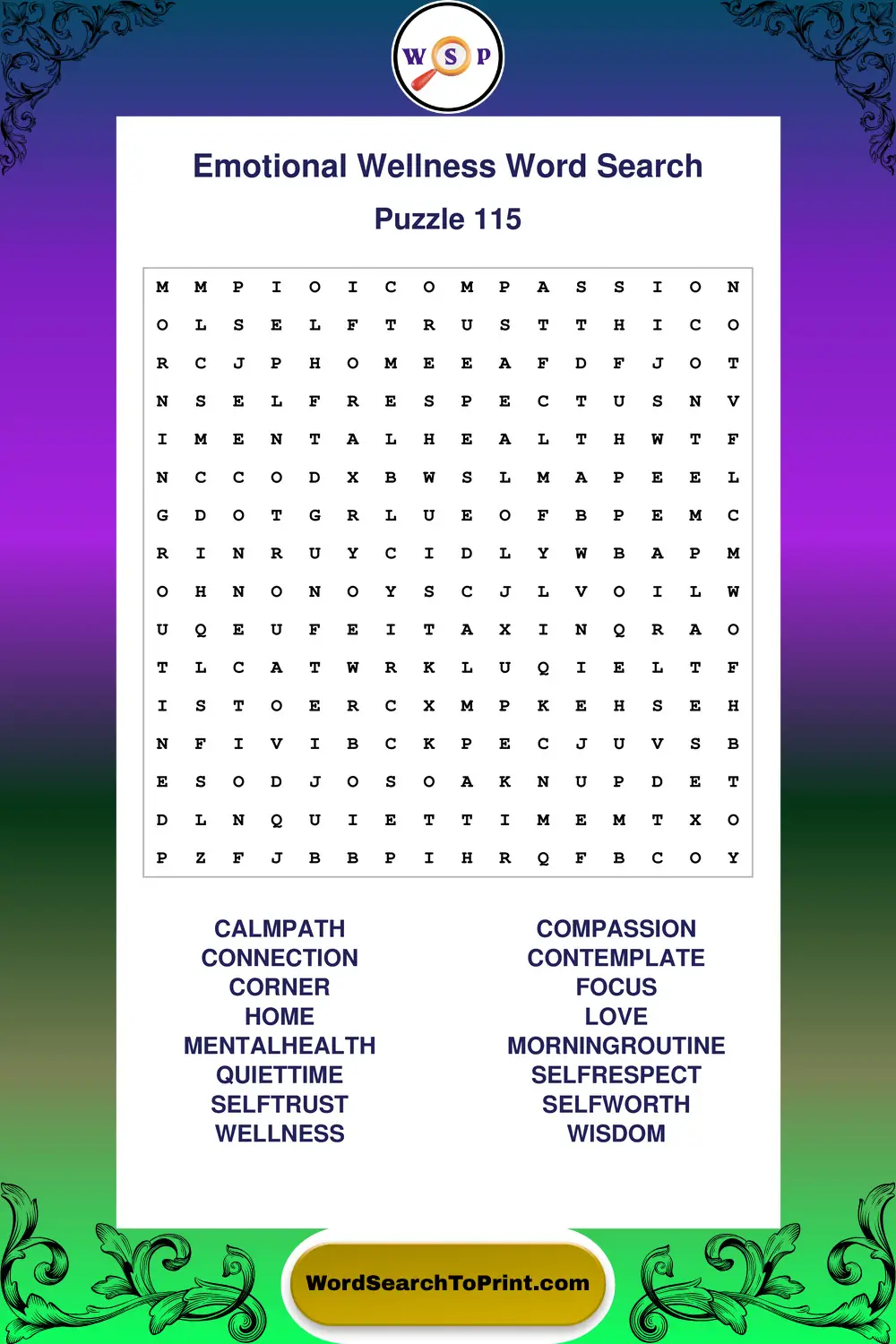 Emotional Wellness Word Search Puzzle 115