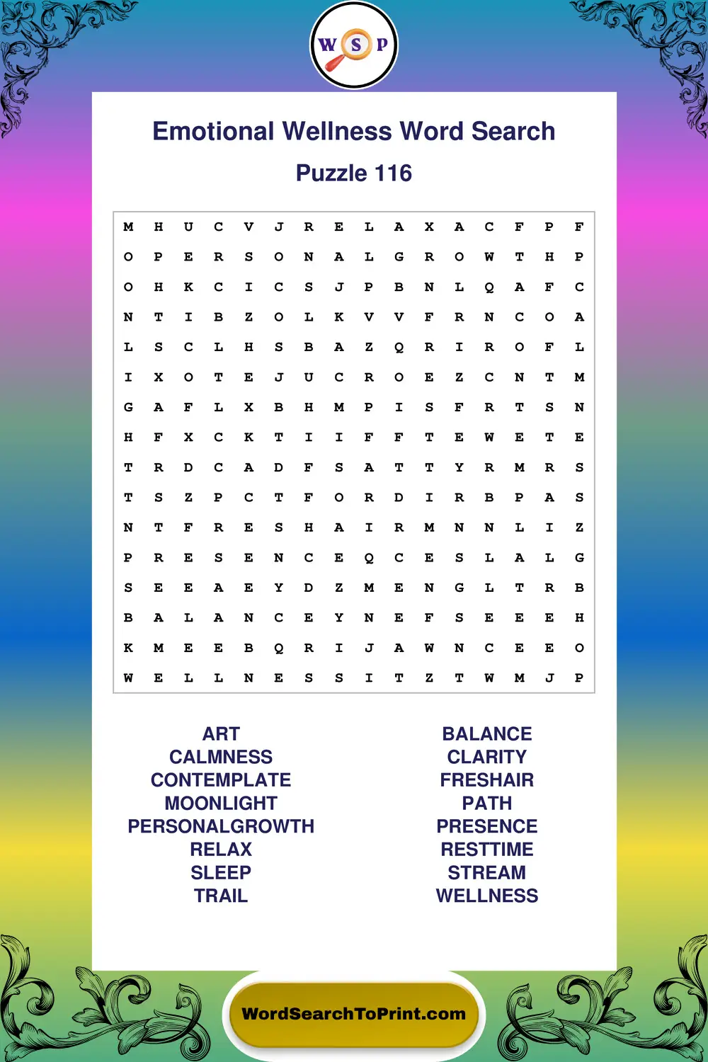 Emotional Wellness Word Search Puzzle 116