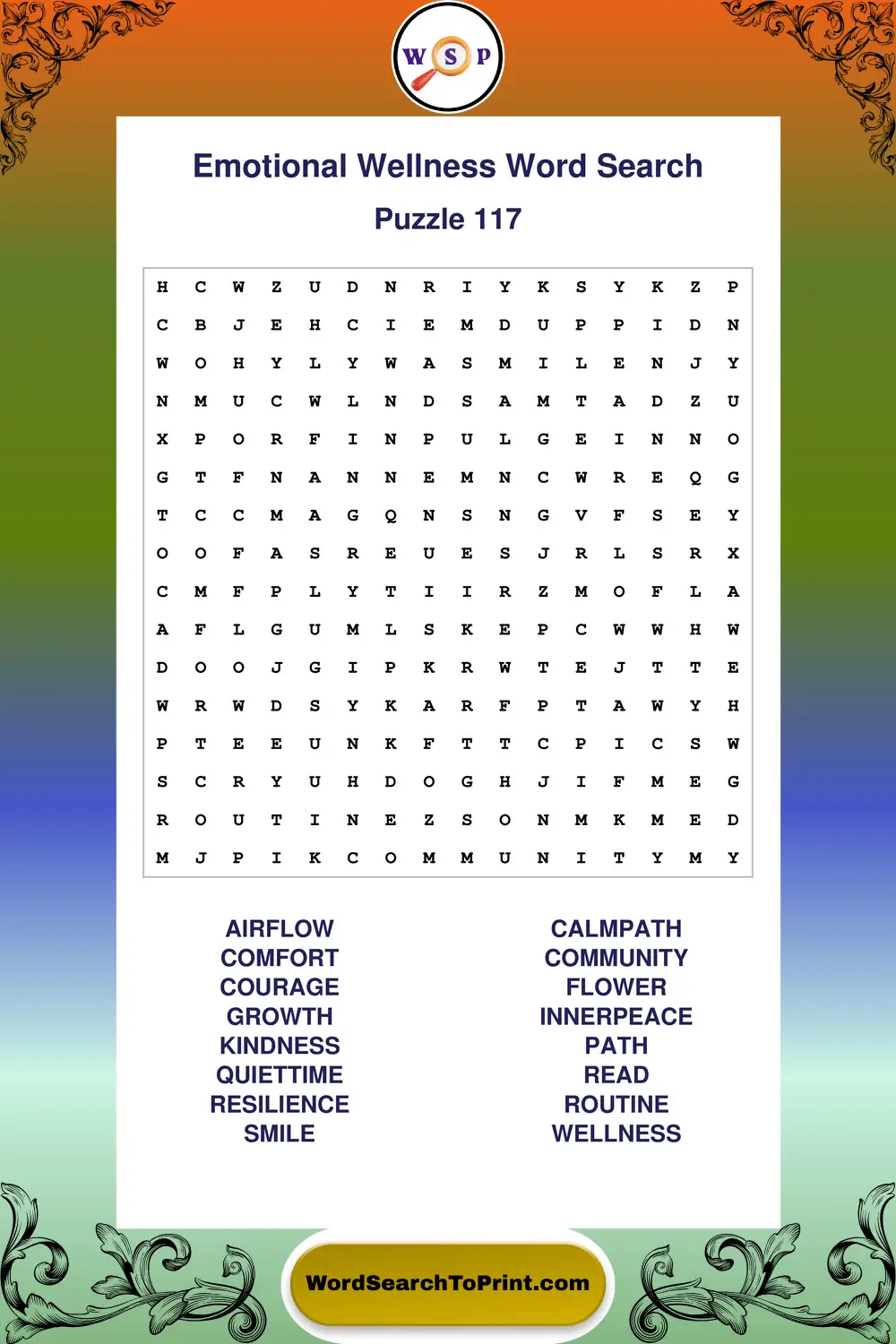 Emotional Wellness Word Search Puzzle 117