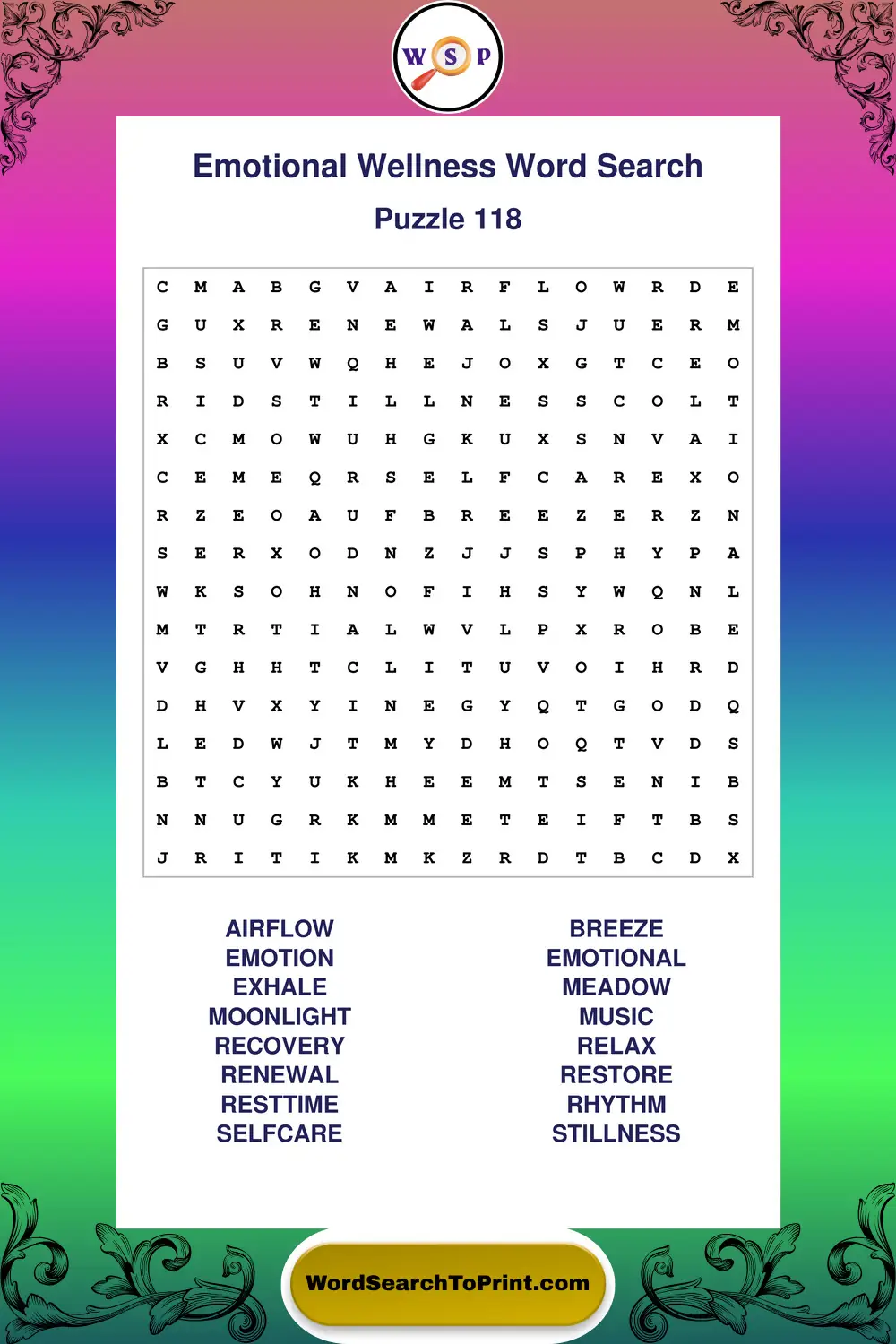 Emotional Wellness Word Search Puzzle 118