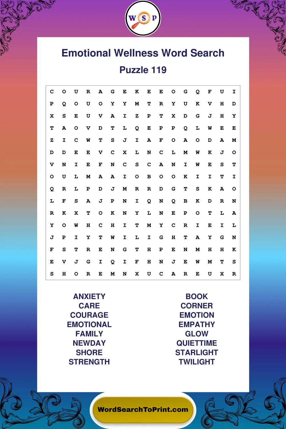 Emotional Wellness Word Search Puzzle 119