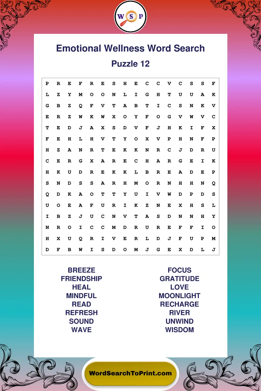 Emotional Wellness Word Search Puzzle 12