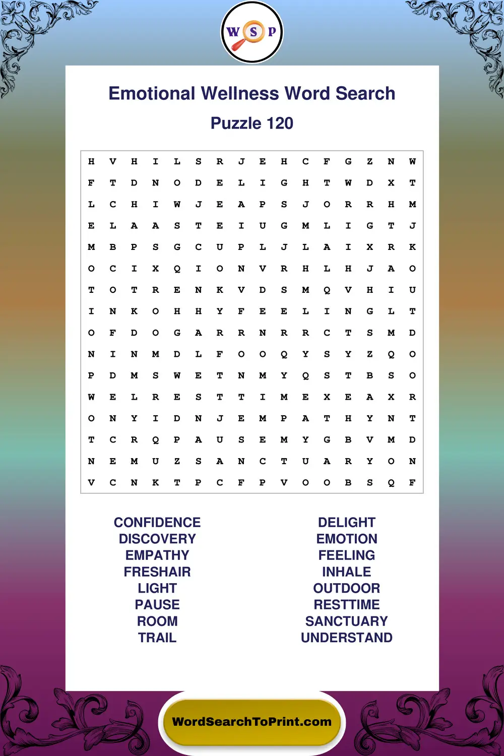 Emotional Wellness Word Search Puzzle 120