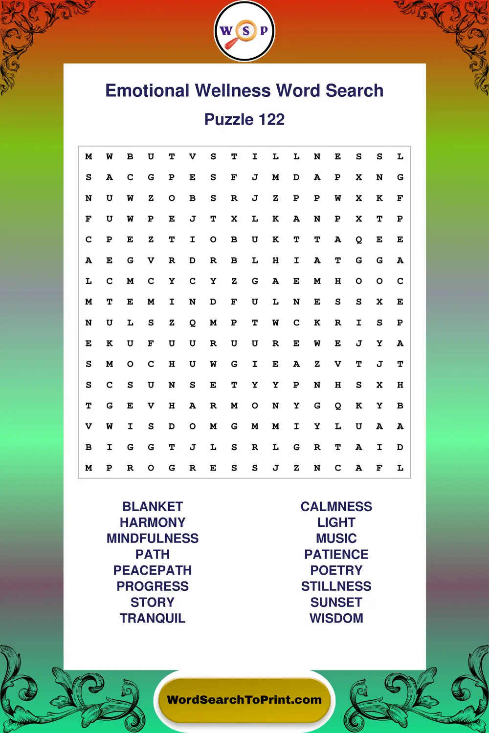 Emotional Wellness Word Search Puzzle 122