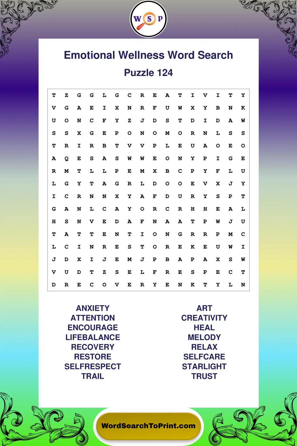 Emotional Wellness Word Search Puzzle 124