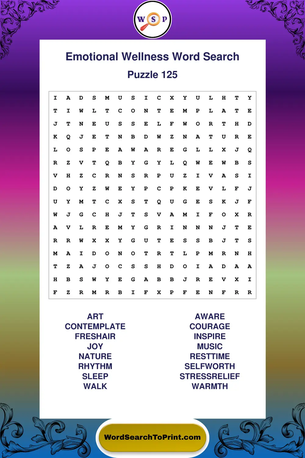 Emotional Wellness Word Search Puzzle 125