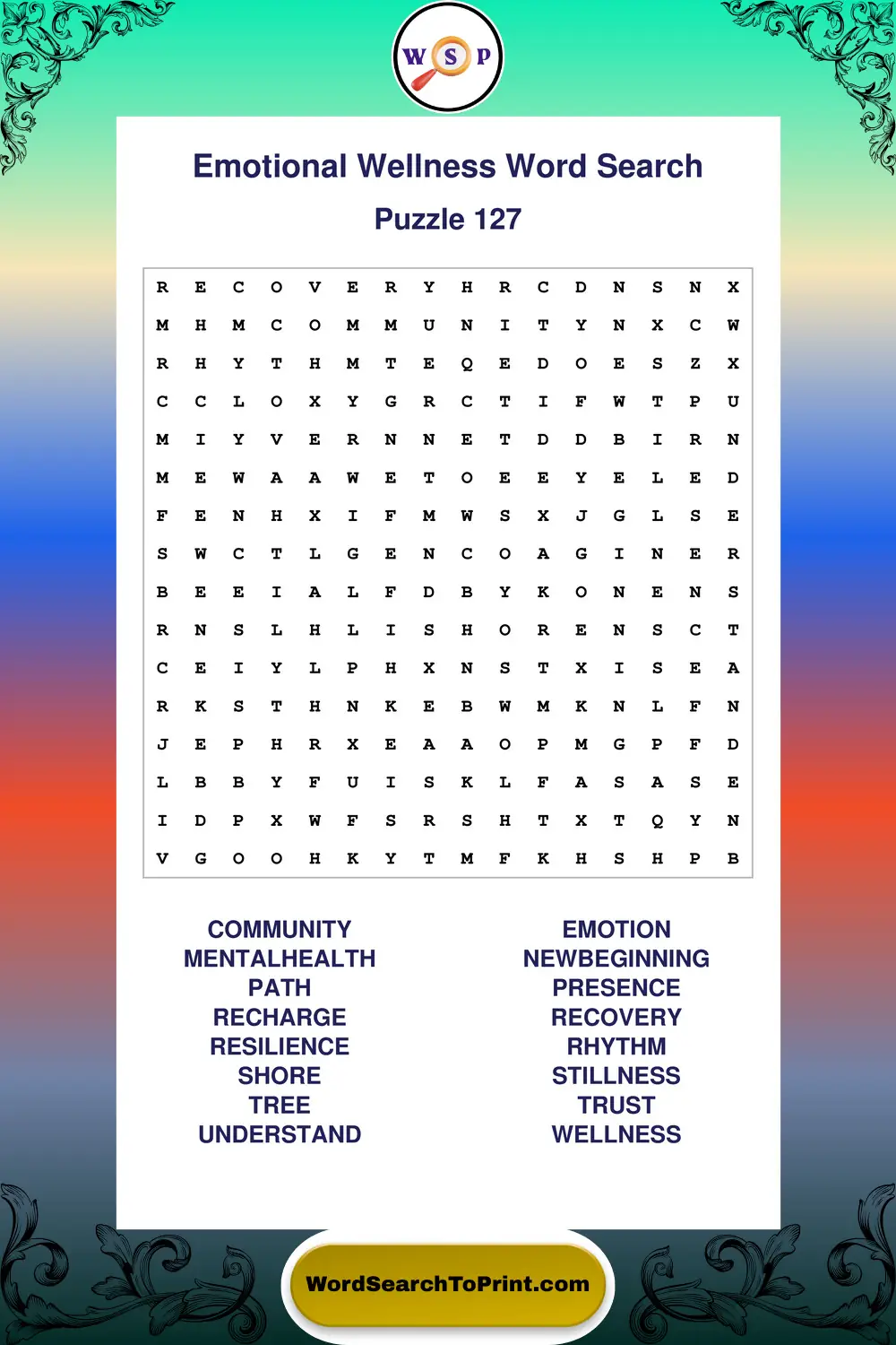 Emotional Wellness Word Search Puzzle 127