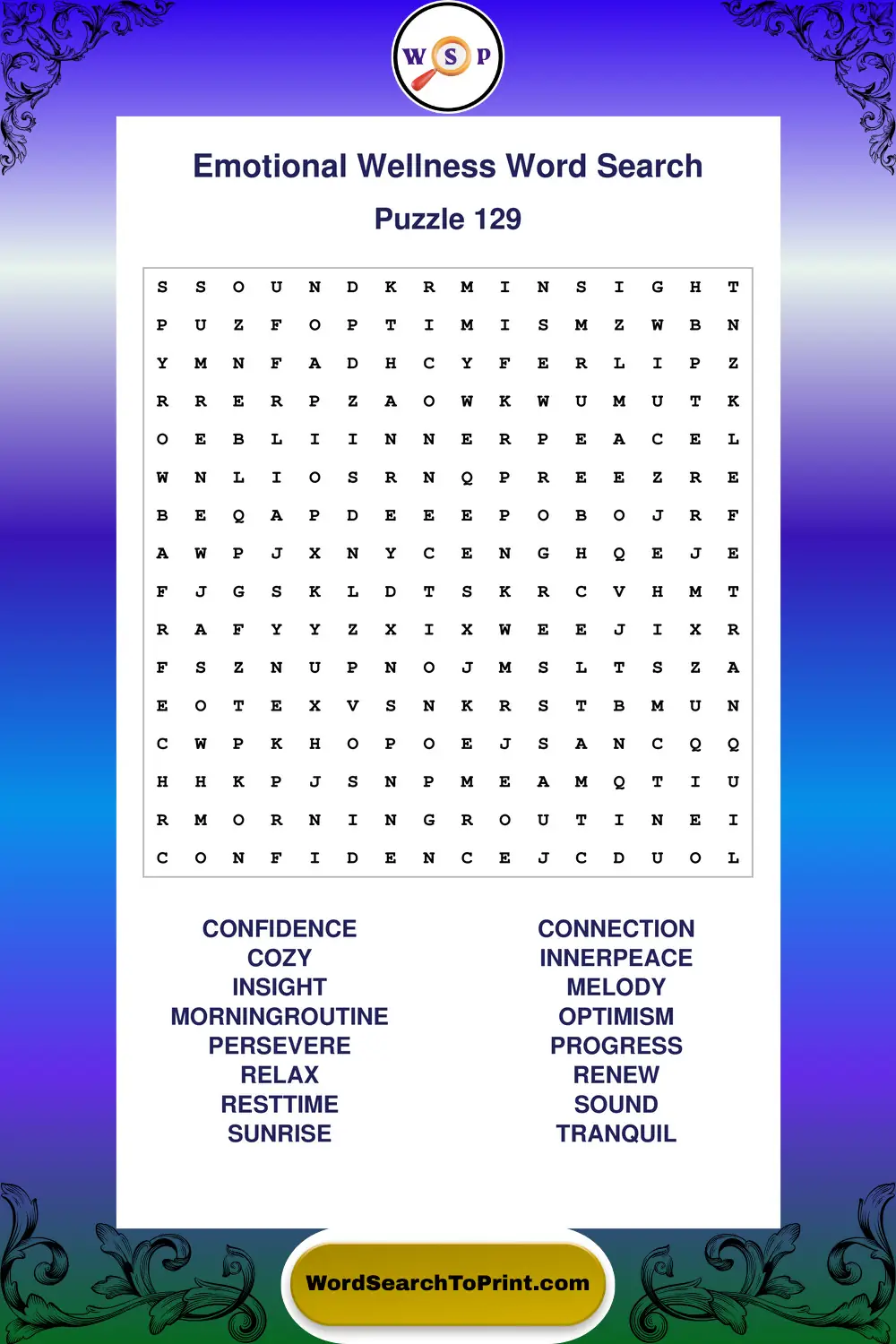 Emotional Wellness Word Search Puzzle 129