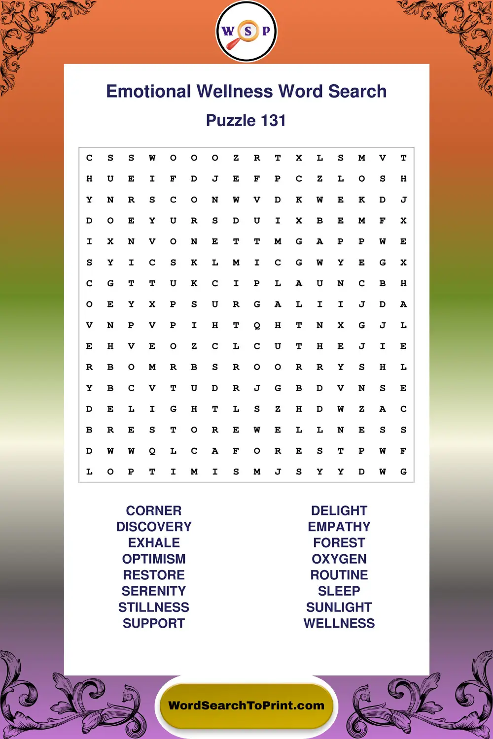 Emotional Wellness Word Search Puzzle 131
