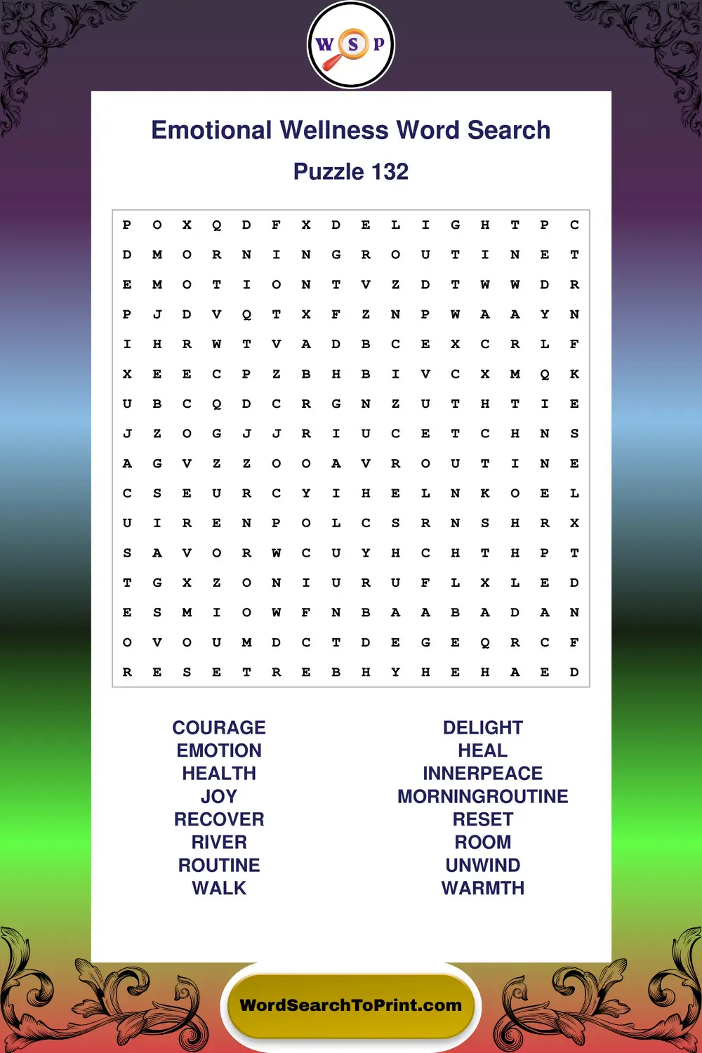 Emotional Wellness Word Search Puzzle 132