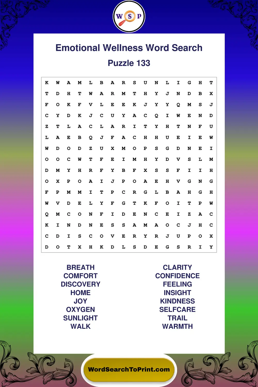 Emotional Wellness Word Search Puzzle 133