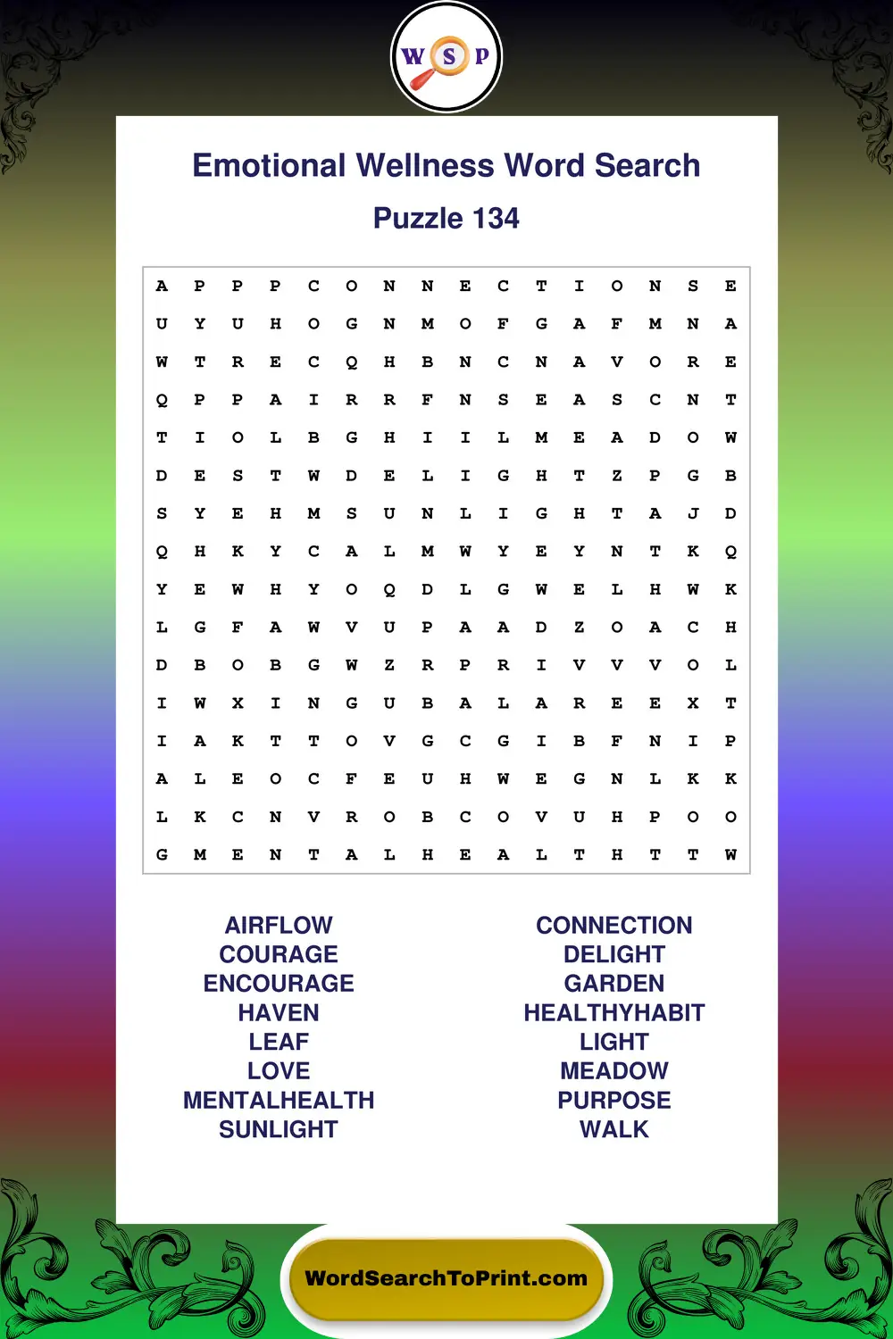 Emotional Wellness Word Search Puzzle 134