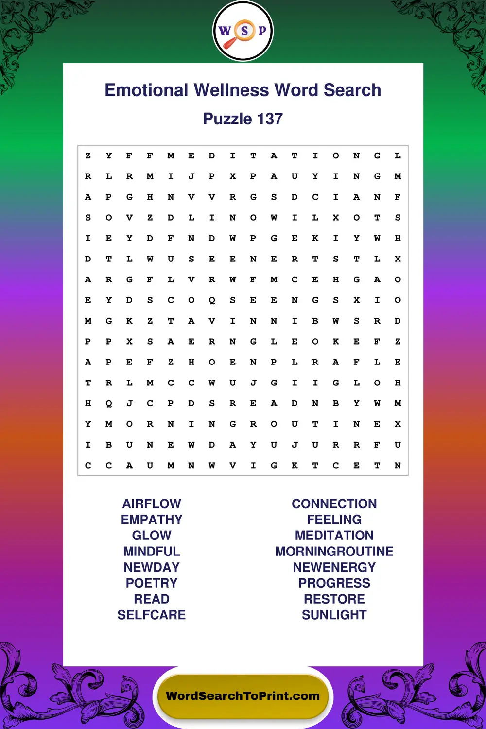 Emotional Wellness Word Search Puzzle 137