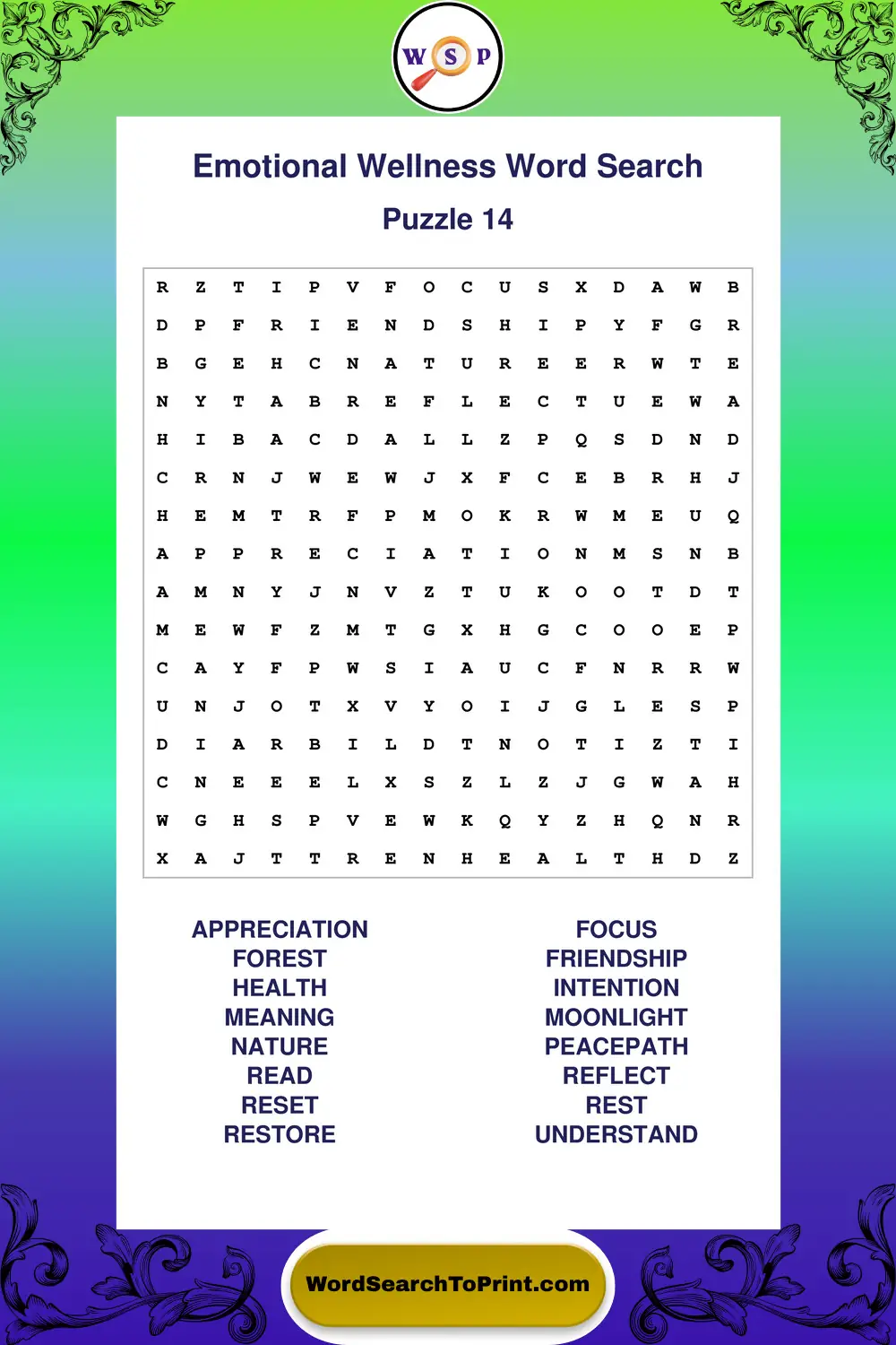 Emotional Wellness Word Search Puzzle 14