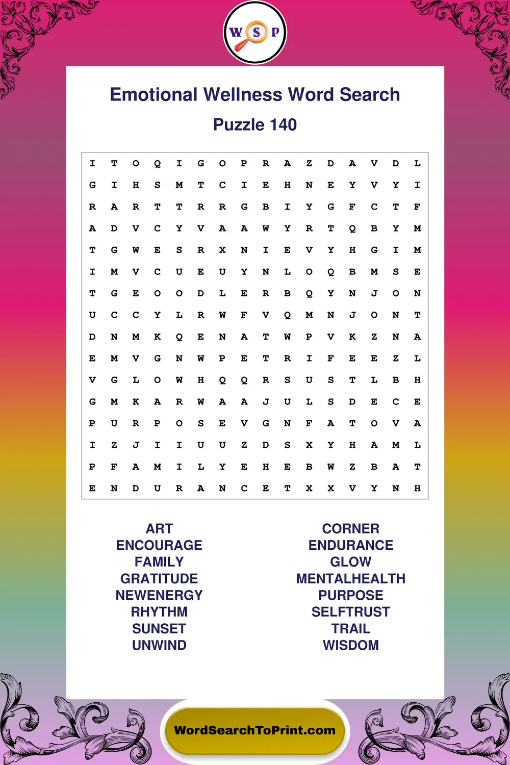 Emotional Wellness Word Search Puzzle 140