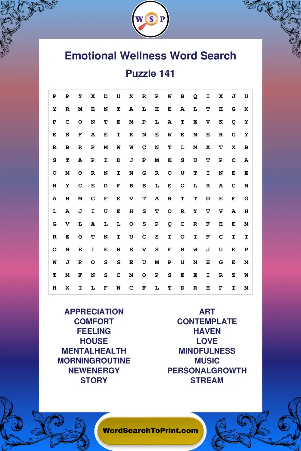 Emotional Wellness Word Search Puzzle 141