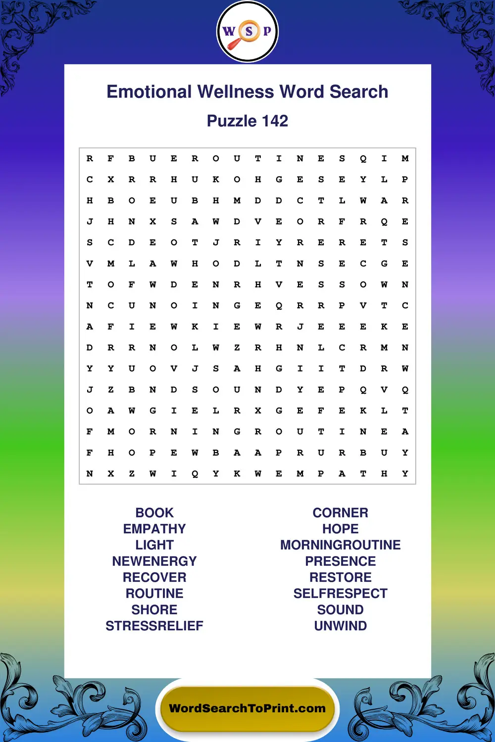 Emotional Wellness Word Search Puzzle 142